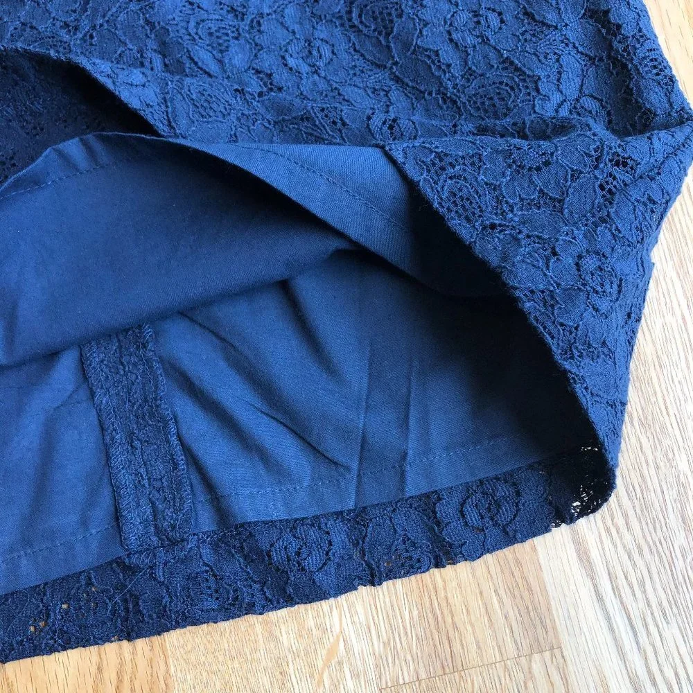 Cynthia Rowley Floral Lace Overlay Skirt Navy Blue Size 4